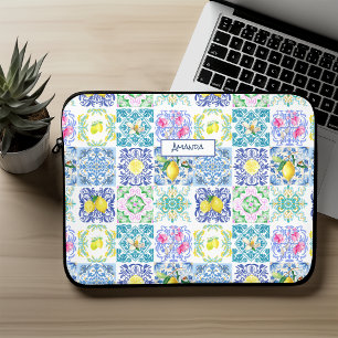 Chic Blue Amalfi Coast Mediterranean Sicilian Tile Laptop Sleeve