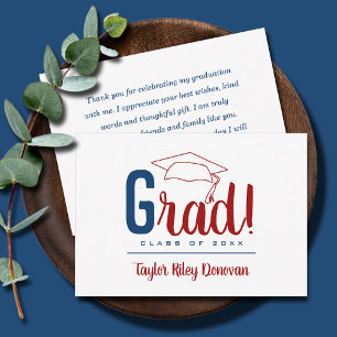 Chic Blue and Cardinal Red Grad Cap Graduation Card