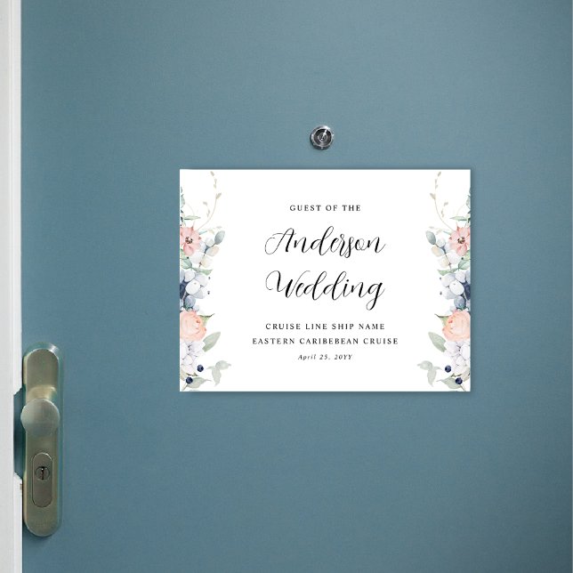 Chic Blue and Coral Floral Wedding Cruise Magnet (Creator Uploaded)