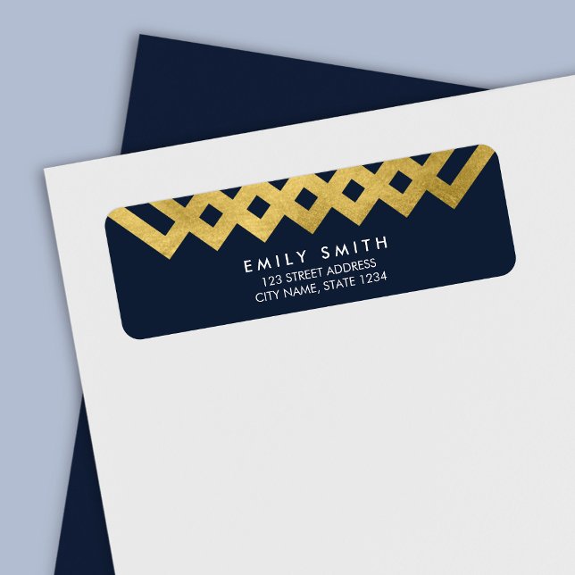 Chic Blue and Faux Gold Geometric Address (Creator Uploaded)