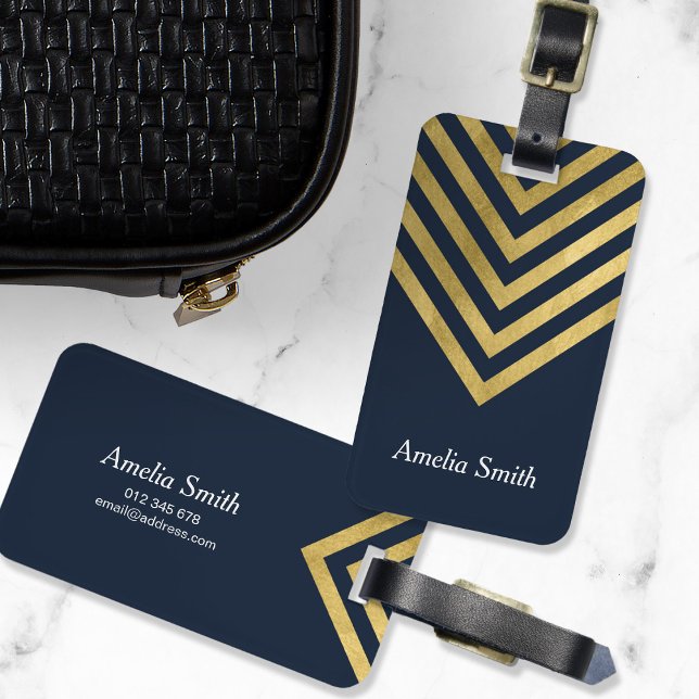 Chic Blue and Faux Gold Geometric Luggage Tag (Creator Uploaded)