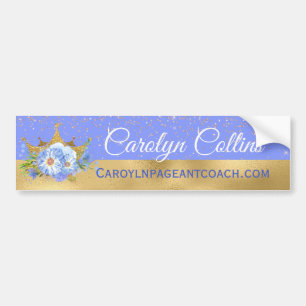 Chic Blue and Gold Floral Crown Bumper Sticker