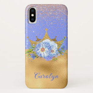 Chic Blue and Gold Floral Crown iPhone X Case