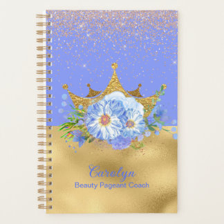 Chic Blue and Gold Floral Crown Pageant Coach Planner