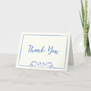 Chic Blue and Ivory Hand Drawn Swan Thank You Card