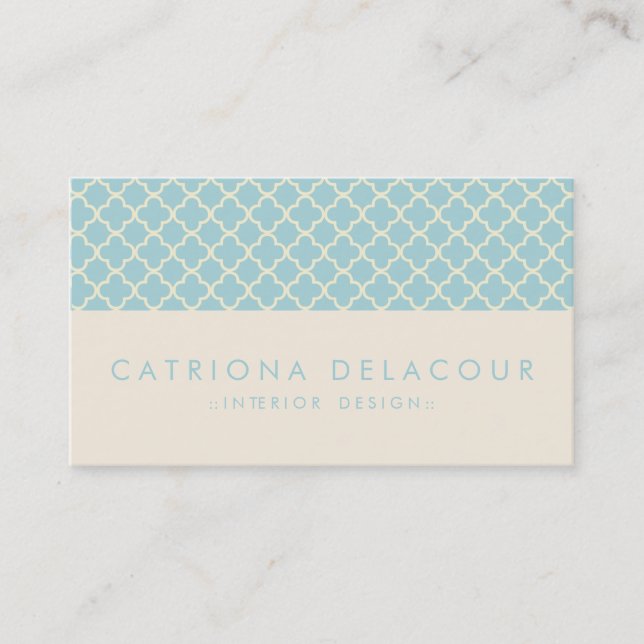 Chic Blue and Ivory Moroccan Pattern Business Card (Front)
