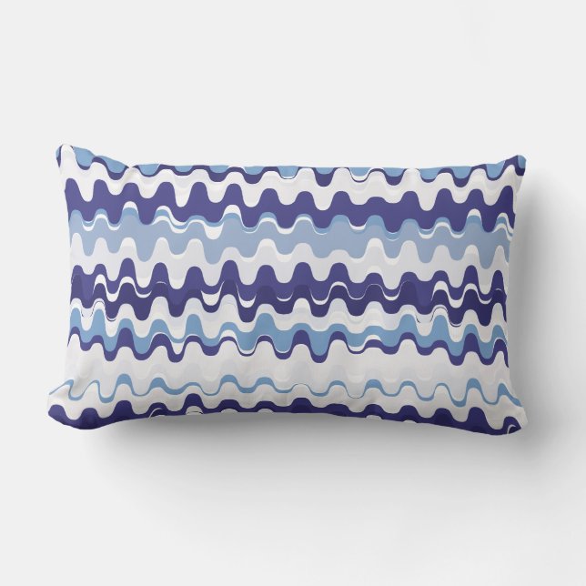 Chic blue and white abstract wave pattern lumbar cushion (Front)
