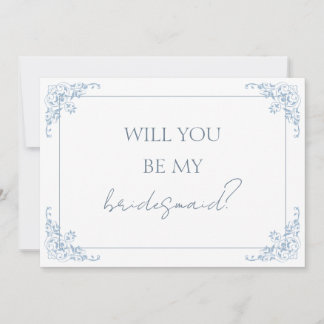 Chic Blue and White Bridesmaid Proposal Card