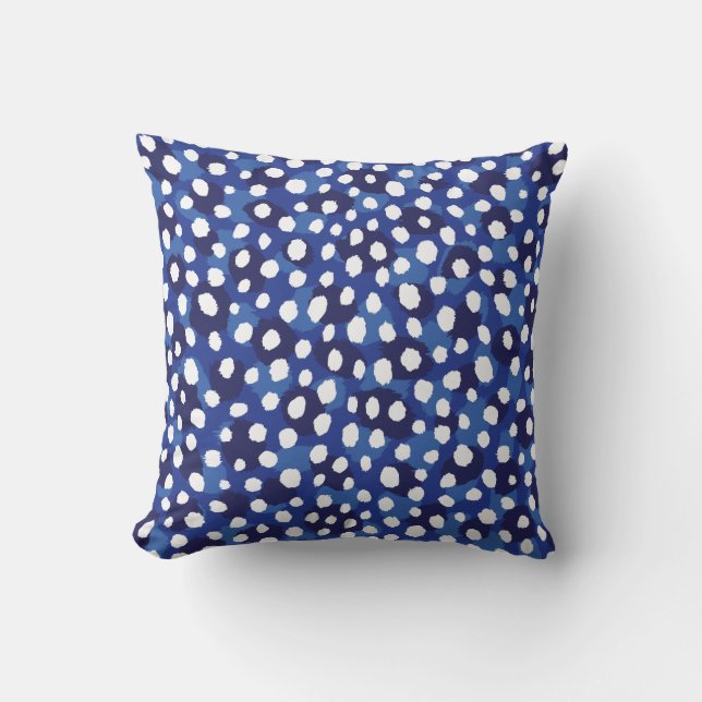 Chic blue and white cheetah print monogram cushion (Front)