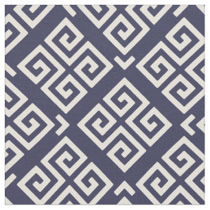 Chic blue and white greek key geometric patterns fabric