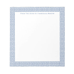 Chic Blue And White Greek Key Lady's Personalised  Notepad