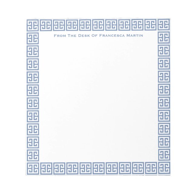 Chic Blue And White Greek Key Lady's Personalised  Notepad (Front)