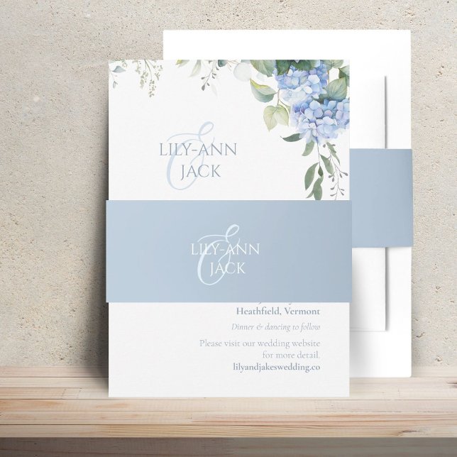  Chic Blue and White Hydrangea Wedding Invitation Belly Band (Creator Uploaded)