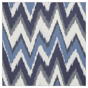 Chic blue and white ikat tribal chevron pattern fabric