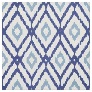 Chic blue and white ikat tribal diamond pattern fabric