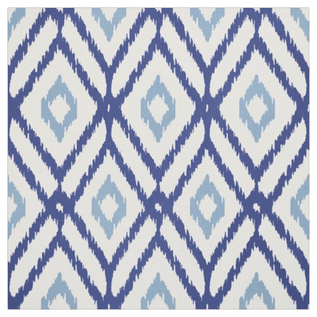Chic blue and white ikat tribal diamond pattern fabric (Swatch)