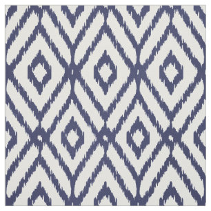 Chic blue and white ikat tribal diamond pattern fabric