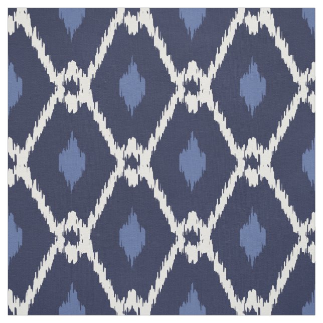 Chic blue and white ikat tribal diamond pattern fabric (Swatch)