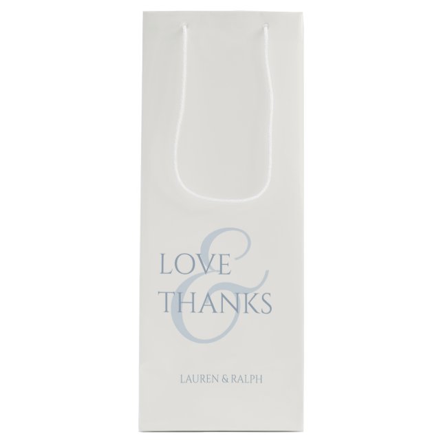 Chic Blue and White Love & Thanks  Wine Gift Bag (Front)