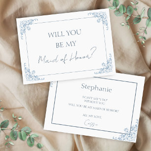 Chic Blue and White Maid of Honour Proposal Card