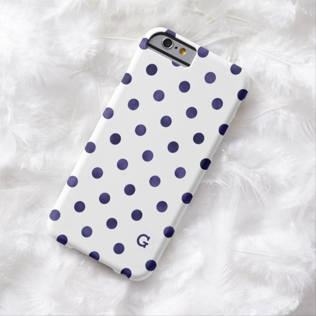 Chic blue and white polka dots patterns monogram Case-Mate iPhone case (In Situ)