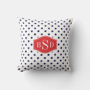 Chic blue and white polka dots patterns monogram cushion
