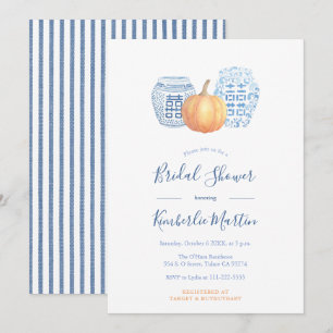 Chic Blue And White Pottery Pumpkins Bridal Shower Invitation