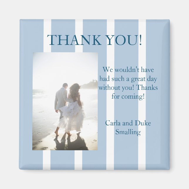 Chic Blue and White Stripe Thank You Favour Magnet (Front)