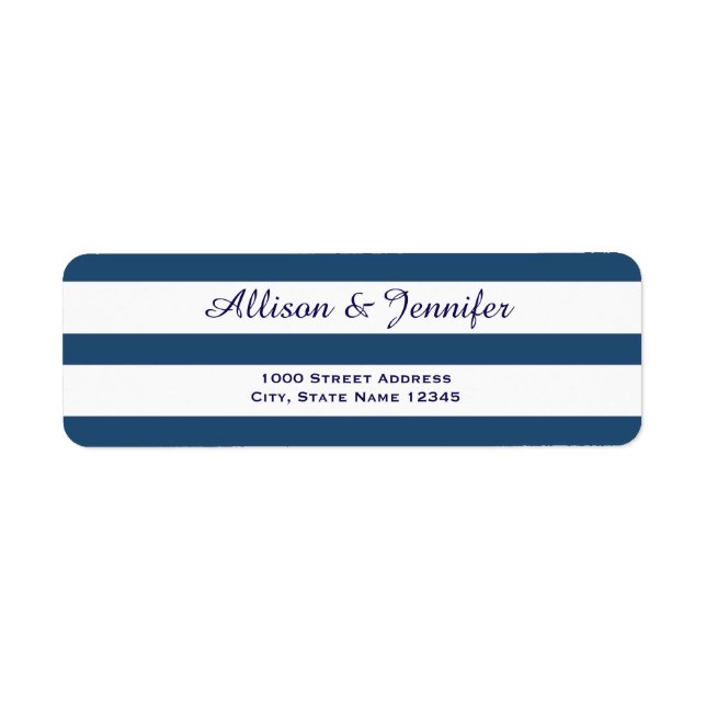 Chic Blue and White Striped Address (Front)