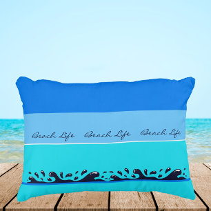 Chic Blue and White Stripes Ocean Waves Decorative Cushion