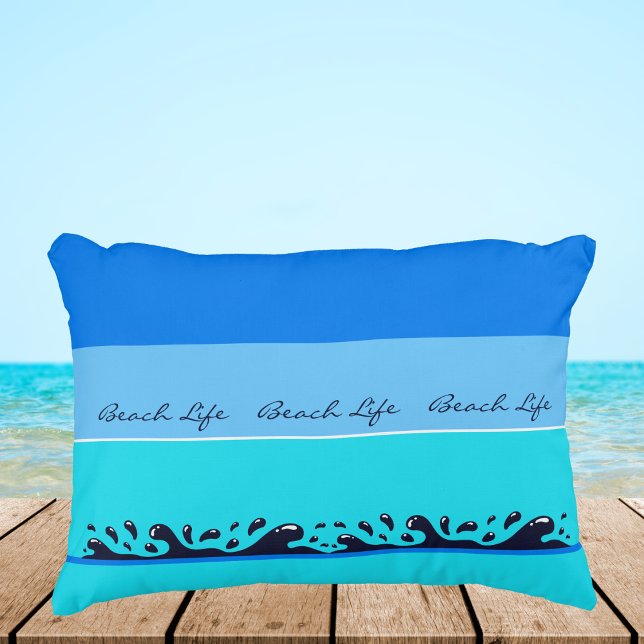 Chic Blue and White Stripes Ocean Waves Decorative Cushion (Creator Uploaded)