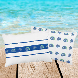Chic Blue and White Stripes Sea Shells and Fish Decorative Cushion
