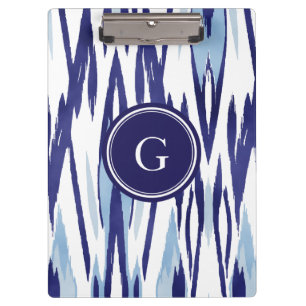 Chic blue and white watercolor ikat pattern clipboard