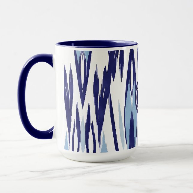 Chic blue and white watercolor ikat pattern mug (Left)