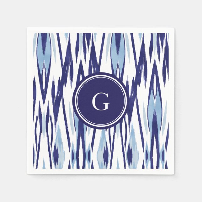 Chic blue and white watercolor ikat pattern napkin (Front)