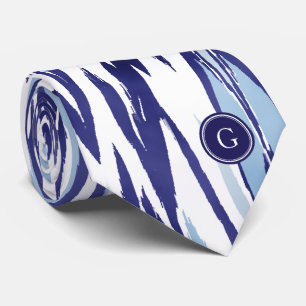 Chic blue and white watercolor ikat pattern tie