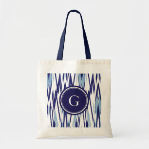 Chic blue and white watercolor ikat pattern tote bag