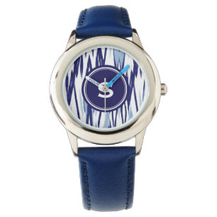 Chic blue and white watercolor ikat pattern watch