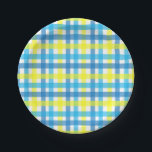 Chic blue and yellow checks party paper plate<br><div class="desc">Chic blue and yellow checks party paper plate</div>