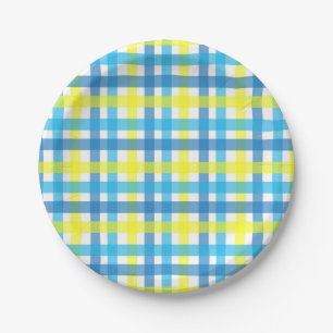 Chic blue and yellow checks party paper plate