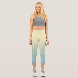 Chic Blue and Yellow Shade Ombre soft Gradient Capri Leggings