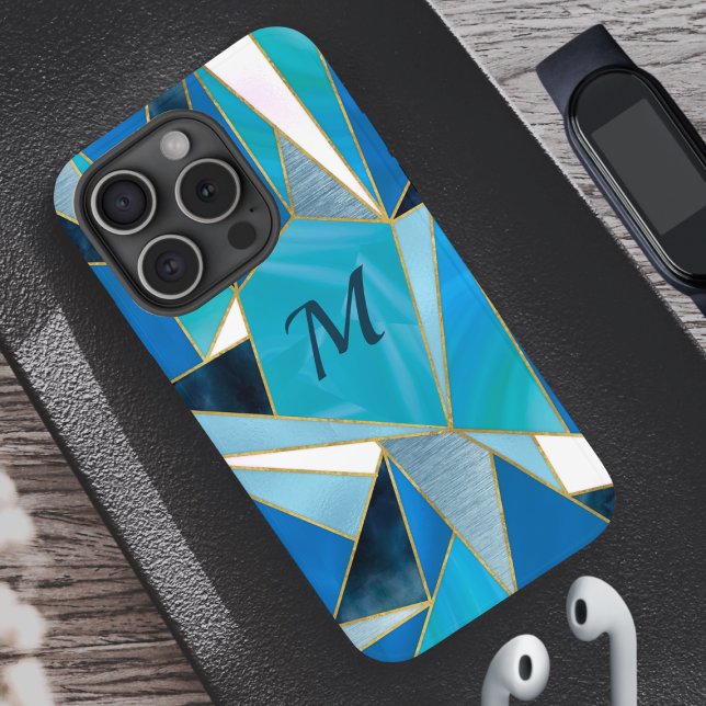 Chic blue aqua teal abstract geometric Case-Mate iPhone case (Creator Uploaded)