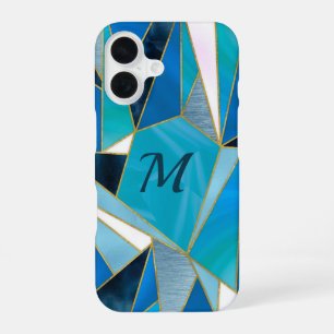 Chic blue aqua teal abstract geometric iPhone 16 case