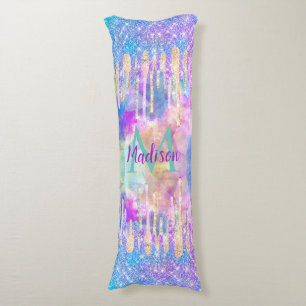 Chic blue aqua unicorn dripping glitter monogram body cushion