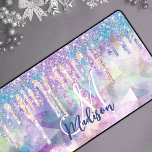 Chic blue aqua unicorn dripping glitter monogram desk mat<br><div class="desc">Chic blue aqua unicorn dripping glitter monogram Desk mat. Add a touch of glitter and glam to your home office or dorm with this elegant desk mat. To make it extra special, it is also monogrammed and personalised with name or initials. click the "customise further" link and use the design...</div>
