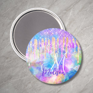 Chic blue aqua unicorn dripping glitter monogram m magnet