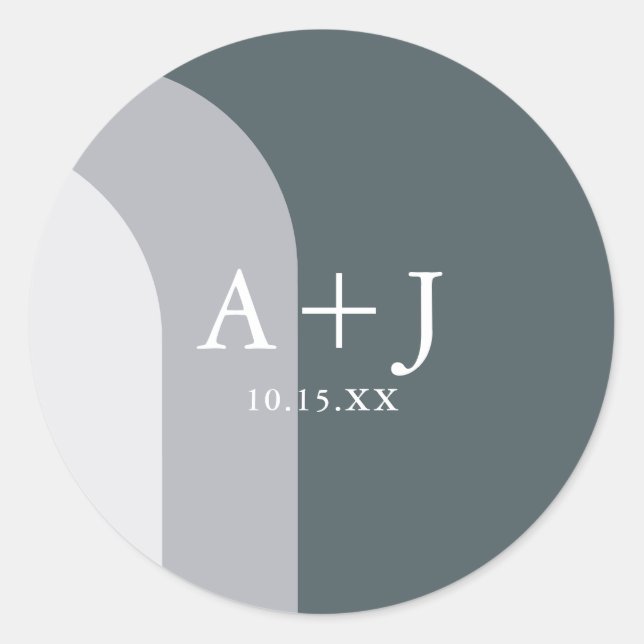 Chic Blue Arches Monogram and Date Wedding Classic Round Sticker (Front)