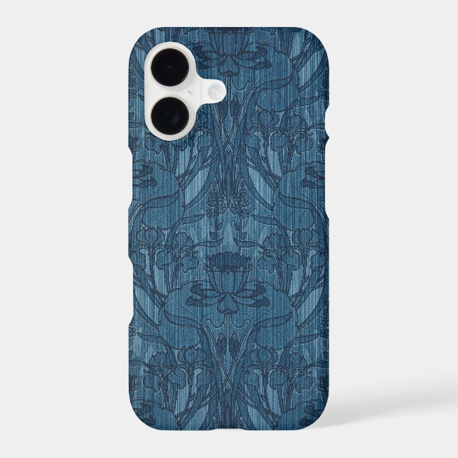 Chic Blue Art Nouveau Iris Botanical Pattern (Back)