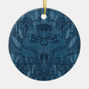 Chic Blue Art Nouveau Iris Botanical Pattern Ceramic Tree Decoration