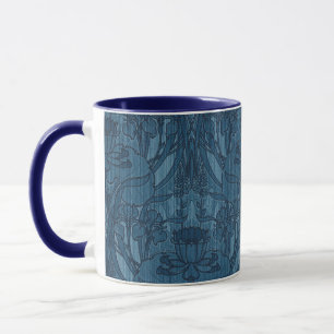 Chic Blue Art Nouveau Iris Botanical Pattern Mug
